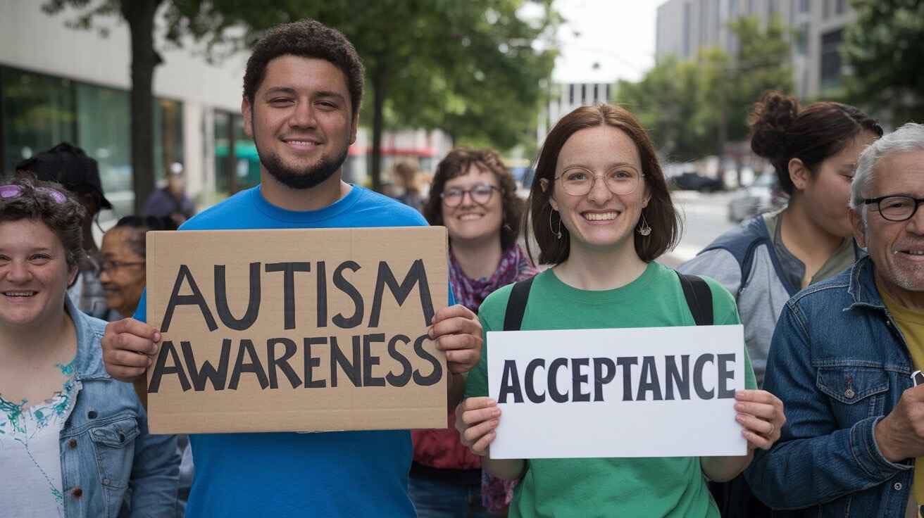 Man holding autism awareness sign